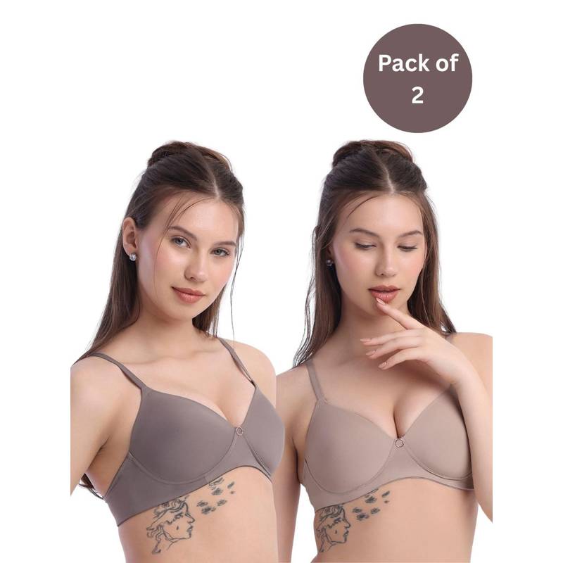 bodyline Andie Polyamide T-Shirt Bra - Brown (Pack of 2) (32B)