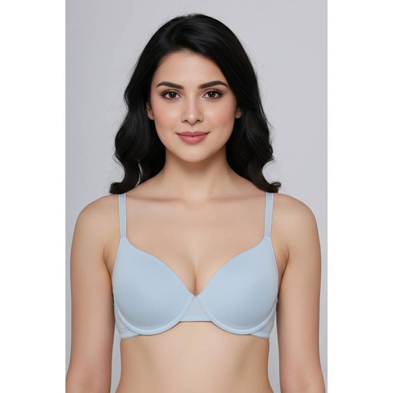 Zivame Padded Plunge Wired Medium Coverage T-shirt Bra - Ice Water (34D)