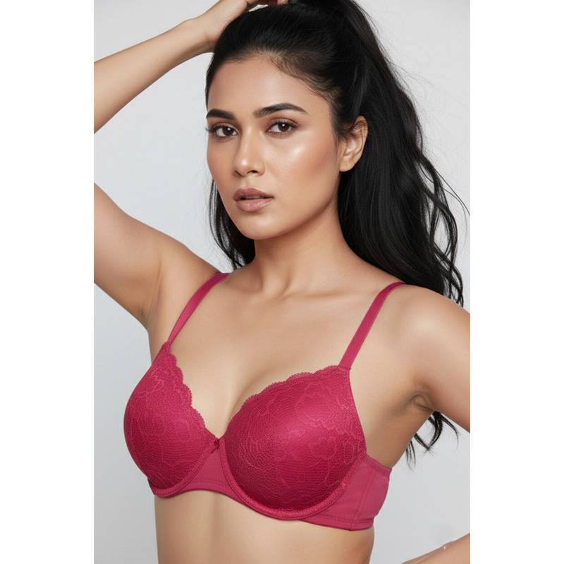 Zivame Padded Wired Medium Coverage Lace Bra - Vivacious (36D)