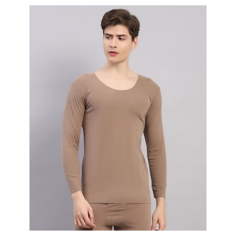 Rock.it Beige Men Regular Fit Solid Round Neck Full Sleeve Thermal Top (XL)