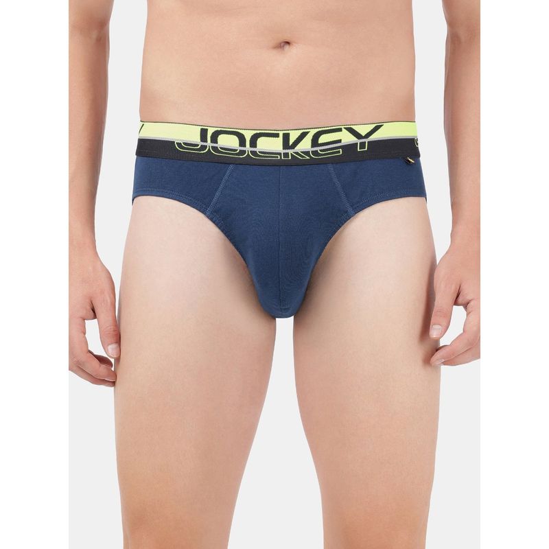 Jockey FP02 Men Super Combed Cotton Rib Solid Brief with Ultrasoft Waistband Navy Blue (XL)