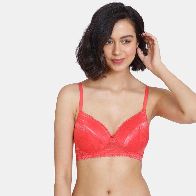 Zivame Coalescence Padded Non-Wired 3-4th Coverage T-Shirt Bra - Hibiscus (32C)