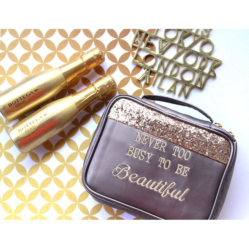 Organice Charcoal Grey Glitter Never Too Busy To Be Beautiful Cosmetic Organizer