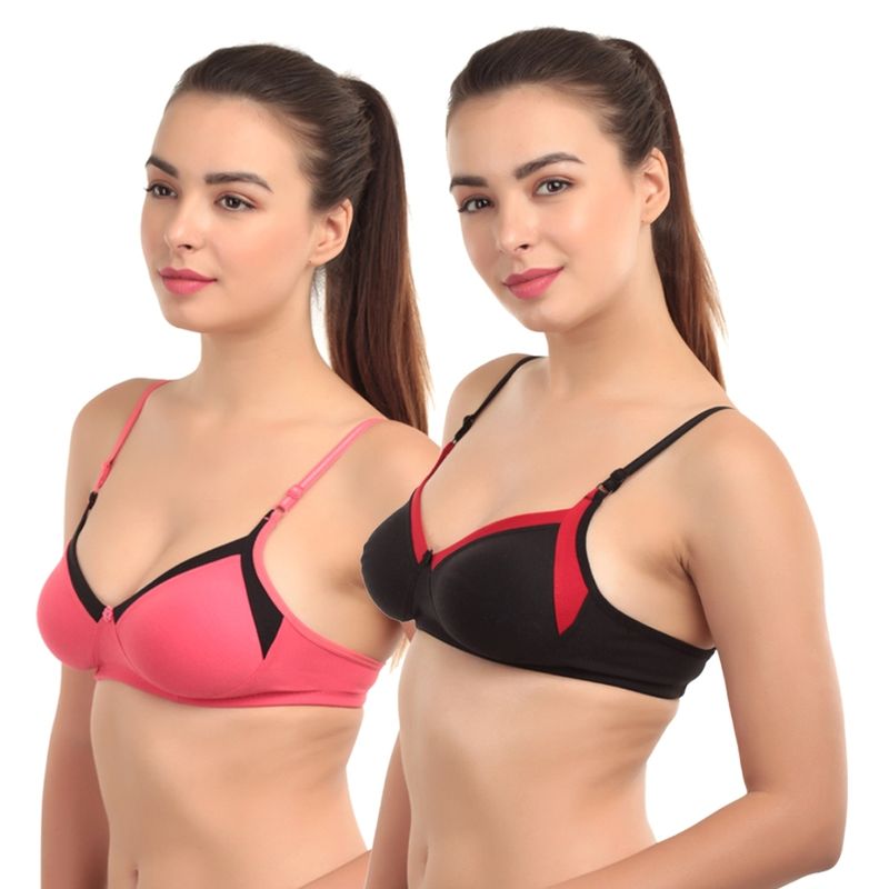 Abelino Set Of 2 Pink & Black Full Coverage Seamless Bra (30B)