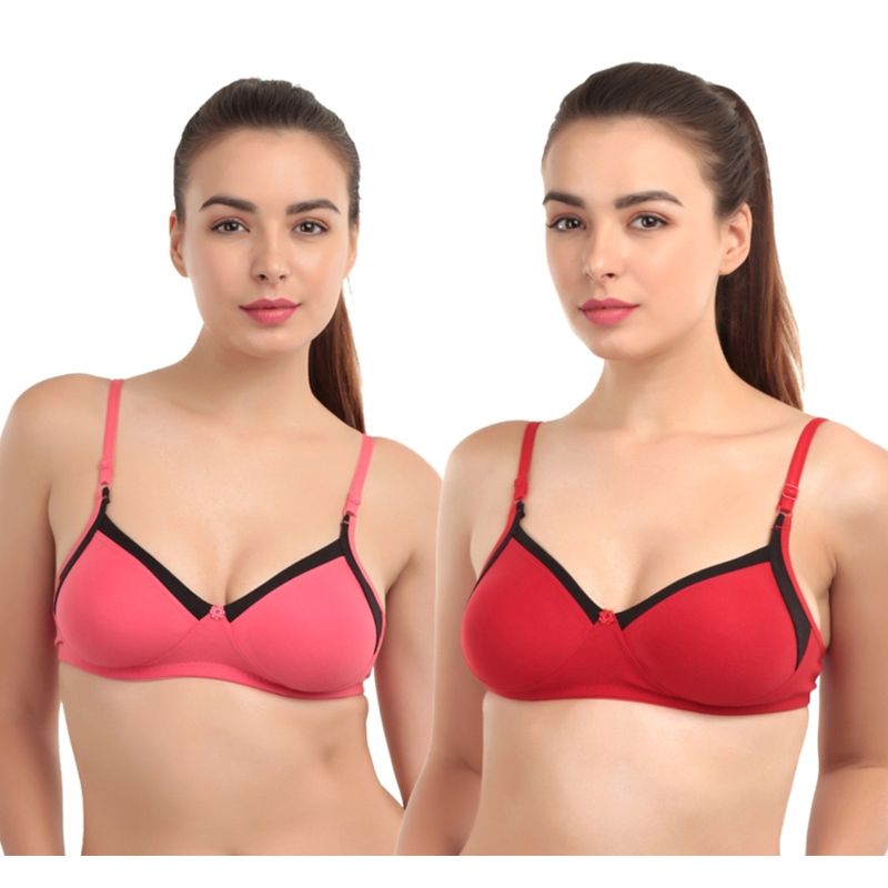 Abelino Set Of 2 Pink & Red Full Coverage Seamless Bra (32B)