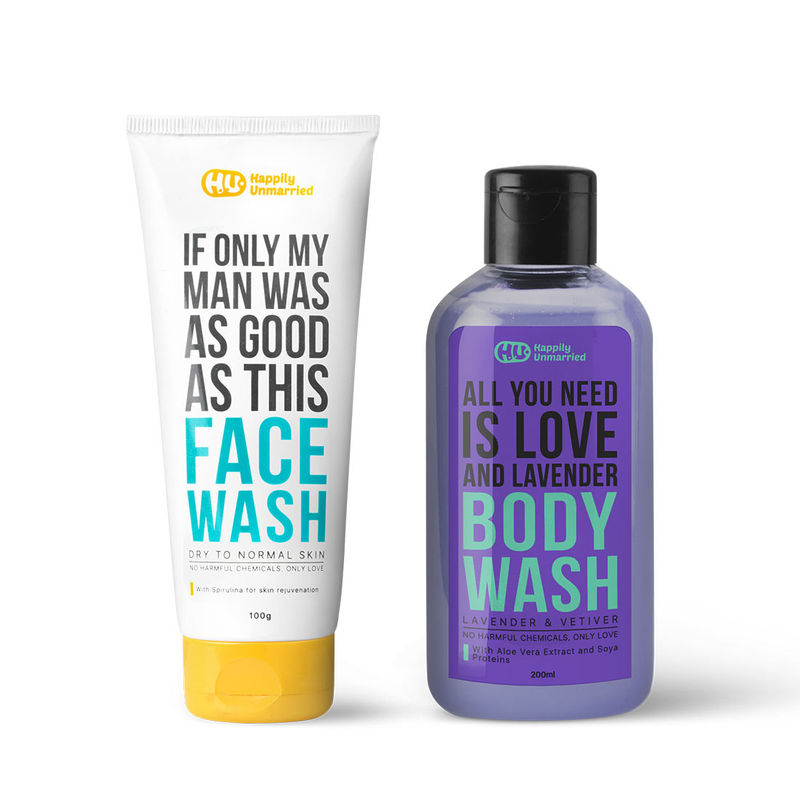 Happily Unmarried Body WashLavender & Face Wash Dry Skin (Pack of 2
