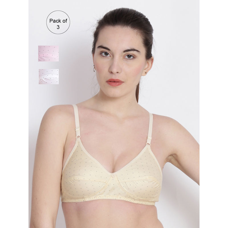 Abelino Multi-Color Pack Of 3 Non-Wired Non Padded Full Coverage Bra (28B)