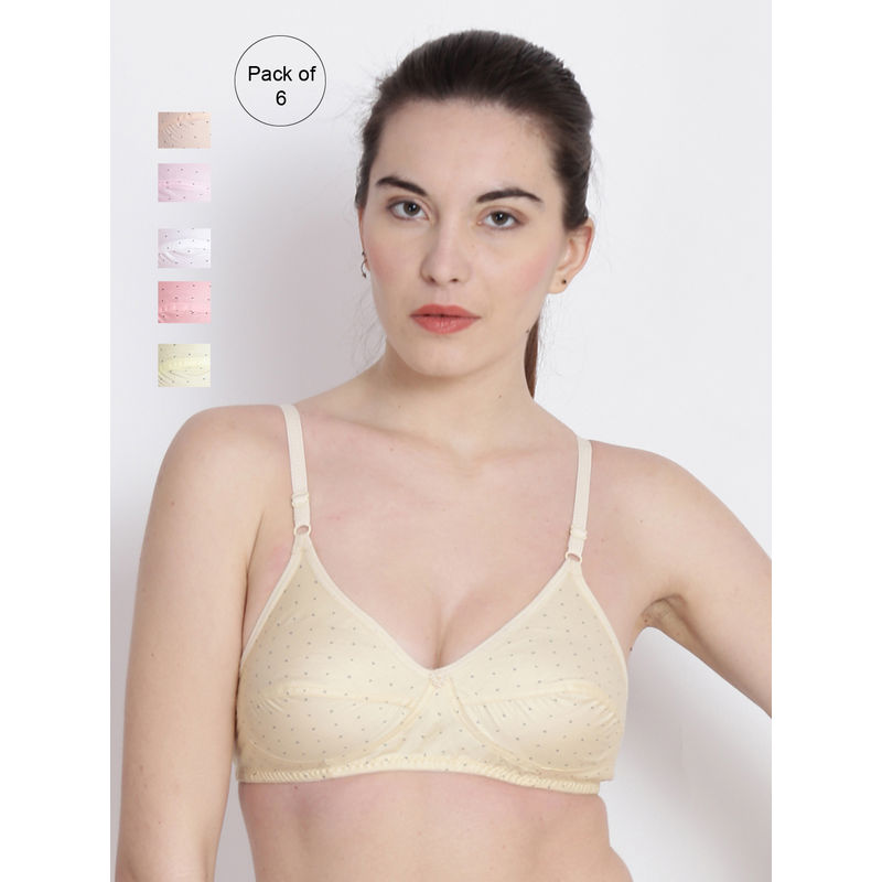 Abelino Multi-Color Pack Of 6 Non-Wired Non Padded Full Coverage Bra (28B)