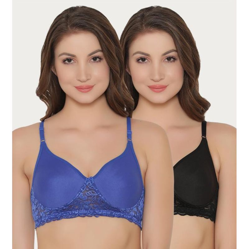 Clovia Pack Of 2 Cotton Rich Non-Wired Spacer Cup T-Shirt Bra - Multi-Color (32B)