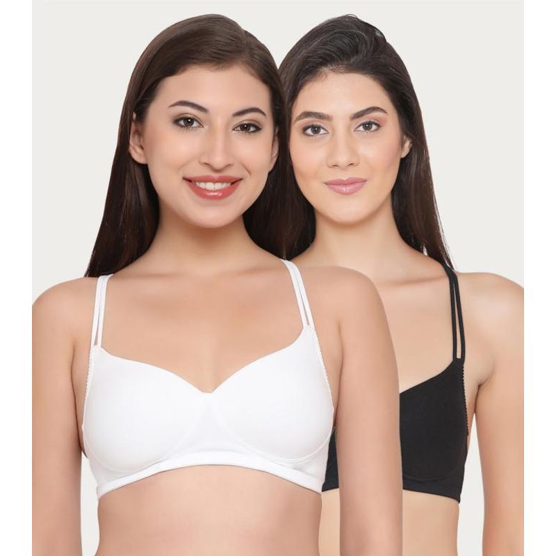 Clovia Pack Of 2 Cotton Padded Non-Wired Racerback T-Shirt Bra - Multi-Color (32B)
