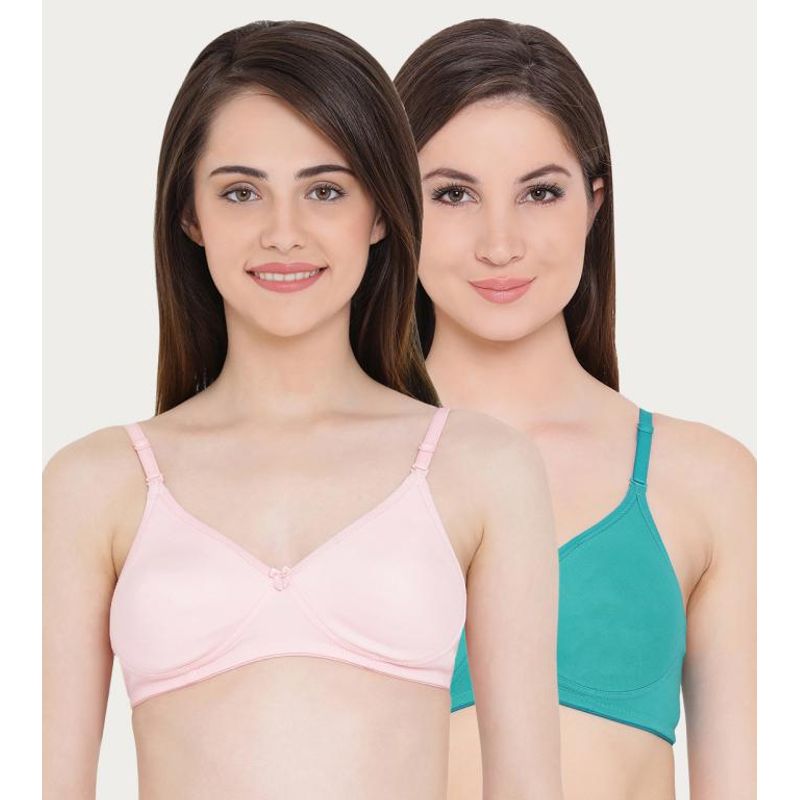 Clovia Pack Of 2 Cotton Rich Lightly Padded Non-Wired Multiway T-Shirt Bra - Multi-Color (32B)