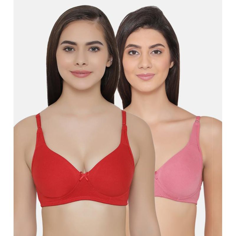 Clovia Pack Of 2 Cotton Rich Non-Padded Non-Wired Bra With Double Layered Cups - Multi-Color (34C)