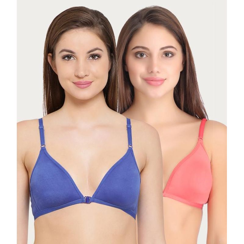 Buy Clovia Pack Of 2 Cotton Rich Non-Padded Non-Wired Front Open Plunge T-Shirt  Bra - Multi-Color Online