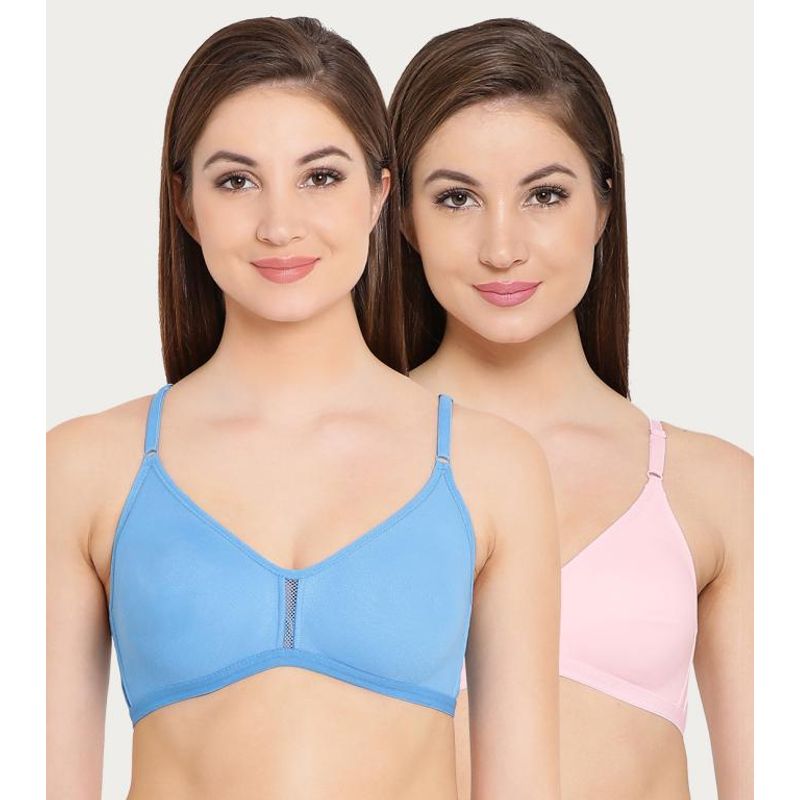 Clovia Pack Of 2 Cotton Non-Padded Non-Wired T-Shirt Bra - Multi-Color (38B)