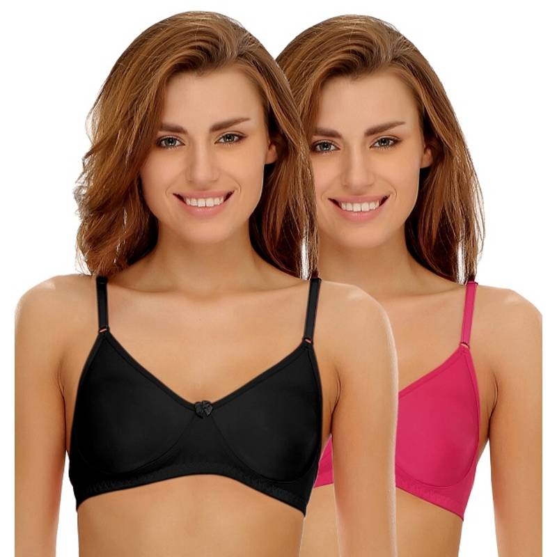 Clovia Pack of 2 Cotton Rich Non-Padded Wirefree T-shirt Bra in Multicolor - Multi-Color (38B)