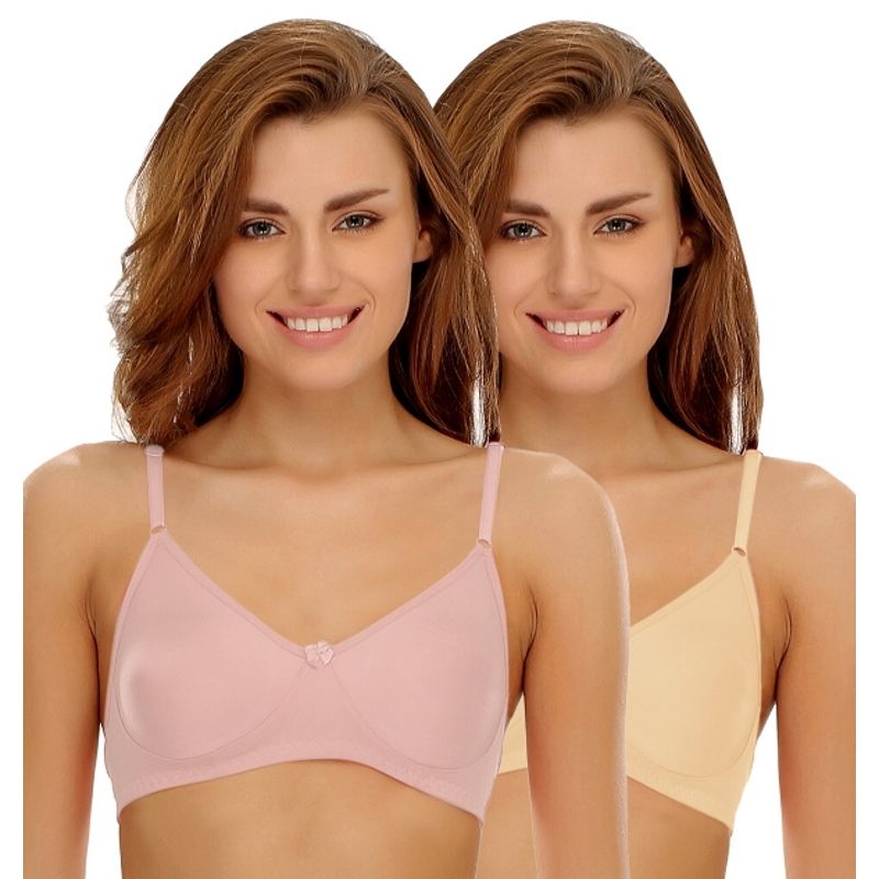 Clovia Pack of 2 Cotton Rich Non-Padded Wirefree T-shirt Bra in Multicolor - Multi-Color (38B)