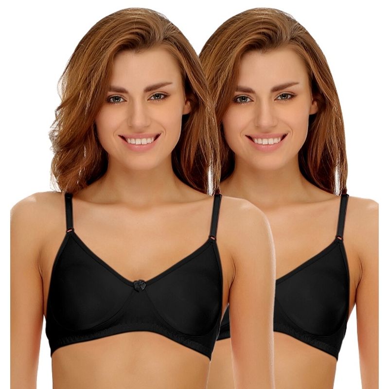 Clovia Pack of 2 Cotton Rich Non-Padded Wirefree T-shirt Bra in Multicolor - Black (32B)