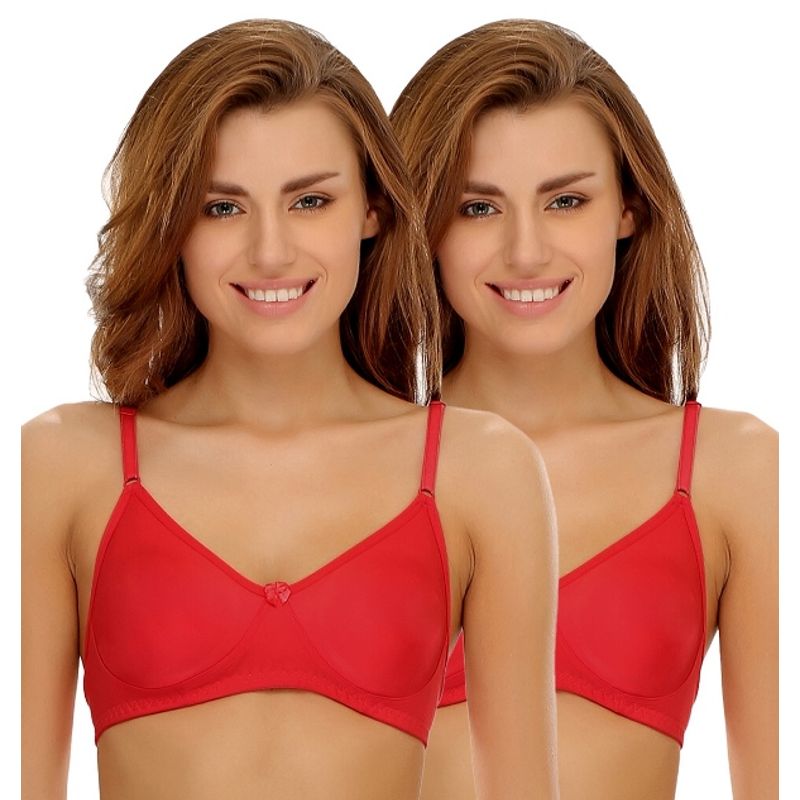 Clovia Pack of 2 Cotton Rich Non-Padded Wirefree T-shirt Bra in Multicolor - Red (34C)