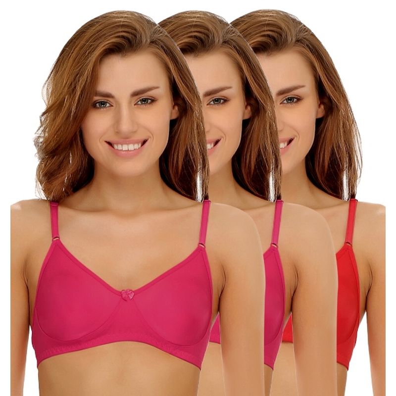 Clovia Pack of 3 Cotton Rich Non-Padded Wirefree T-shirt Bra in Multicolor - Multi-Color (36B)