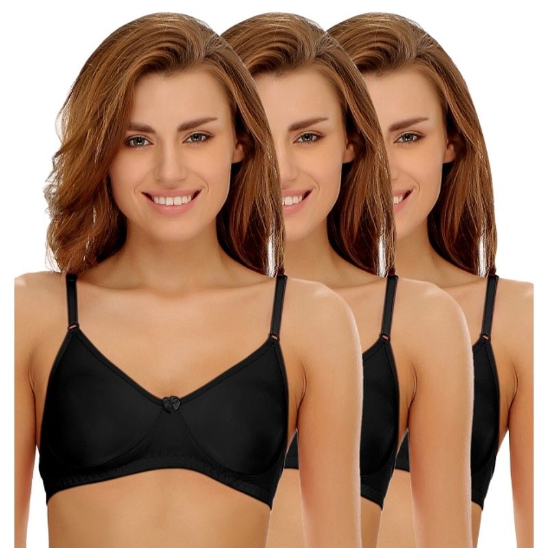Clovia Pack of 3 Cotton Rich Non-Padded Wirefree T-shirt Bra in Multicolor - Black (36C)