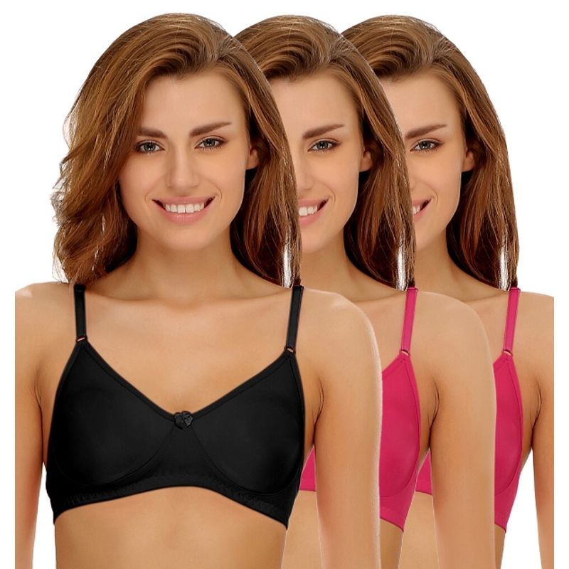 Clovia Pack of 3 Cotton Rich Non-Padded Wirefree T-shirt Bra in Multicolor - Multi-Color (38B)