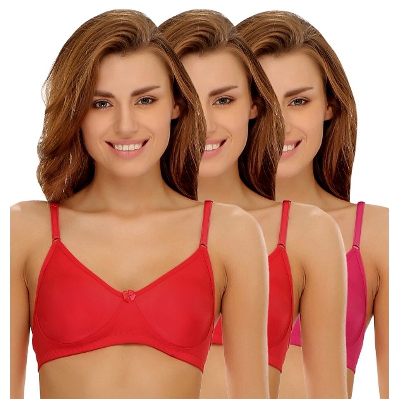Clovia Pack of 3 Cotton Rich Non-Padded Wirefree T-shirt Bra in Multicolor - Multi-Color (40B)