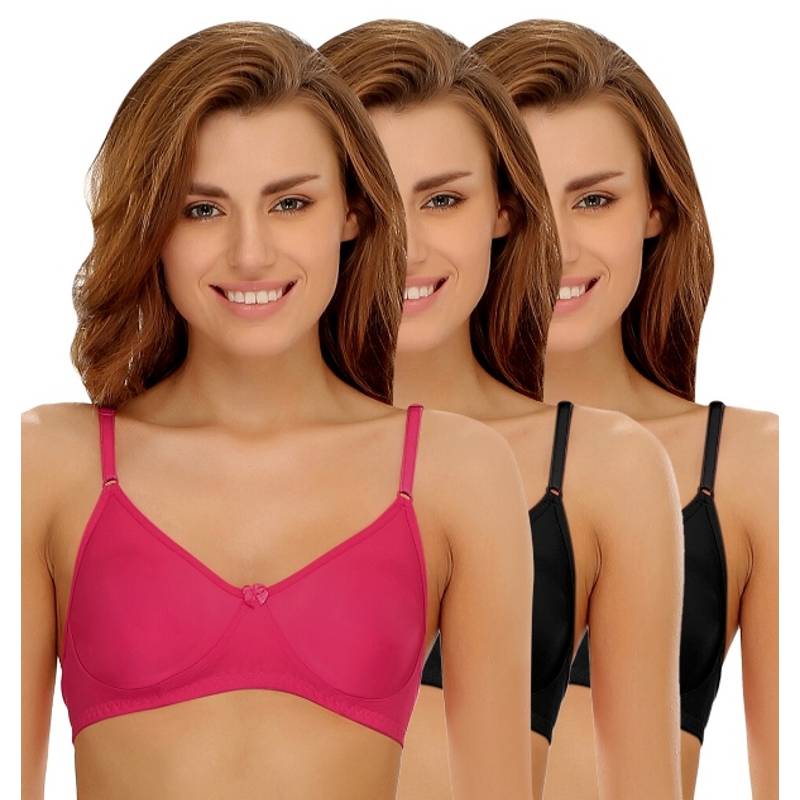 Clovia Pack of 3 Cotton Rich Non-Padded Wirefree T-shirt Bra in Multicolor - Multi-Color (38B)