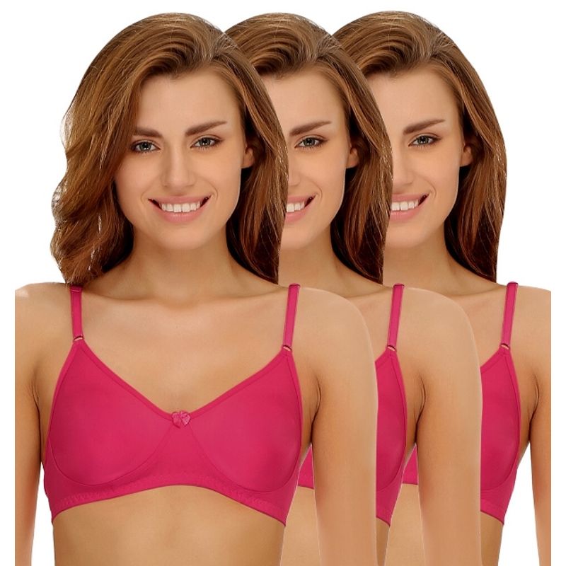 Clovia Pack of 3 Cotton Rich Non-Padded Wirefree T-shirt Bra - Pink (32B)