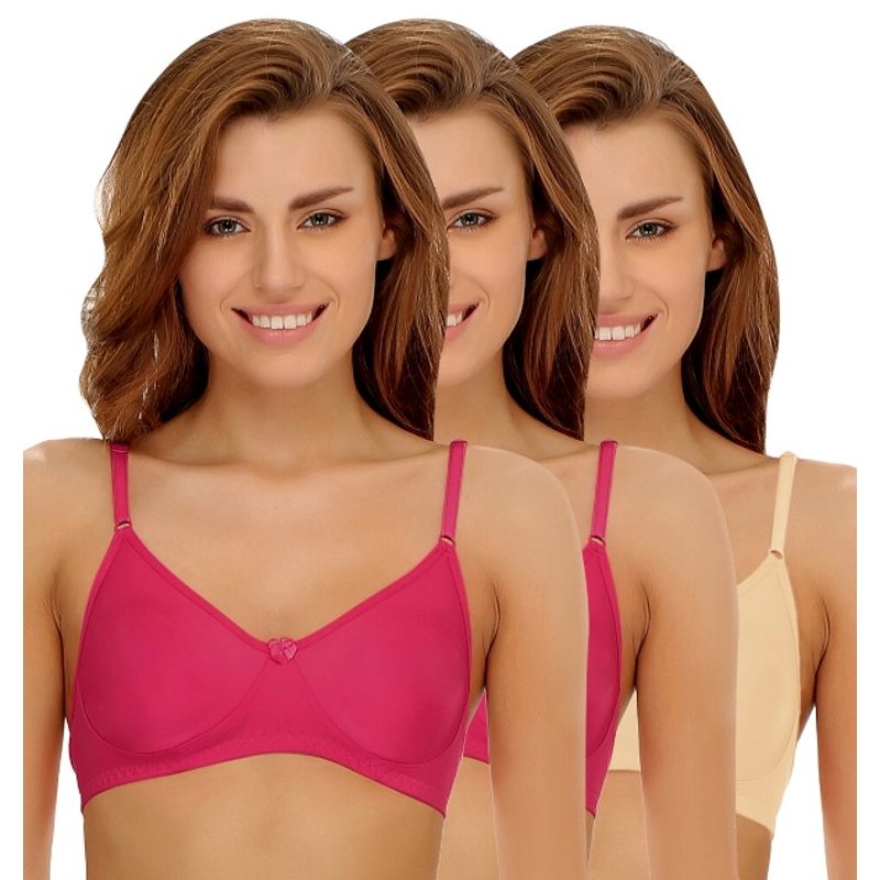 Clovia Pack of 3 Cotton Rich Non-Padded Wirefree T-shirt Bra in Multicolor - Multi-Color (34B)