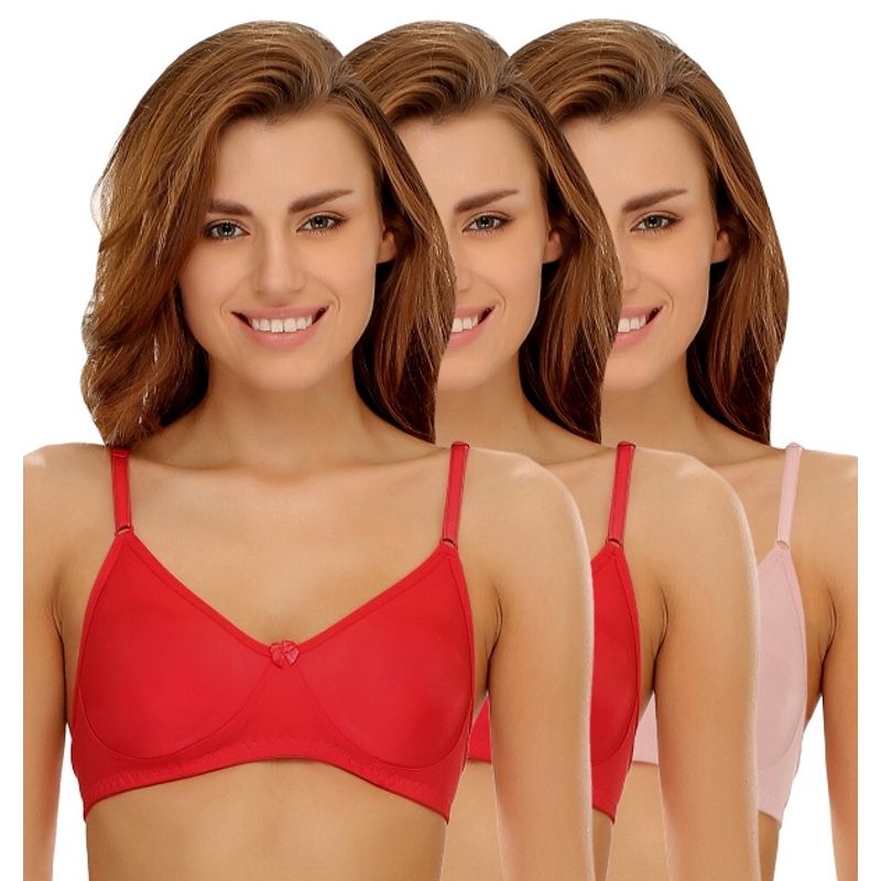 Clovia Pack of 3 Cotton Rich Non-Padded Wirefree T-shirt Bra in Multicolor - Multi-Color (34B)