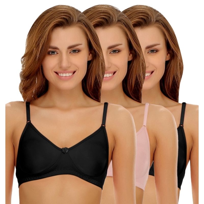 Clovia Pack of 3 Cotton Rich Non-Padded Wirefree T-shirt Bra in Multicolor - Multi-Color (34B)