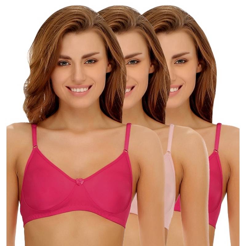 Clovia Pack of 3 Cotton Rich Non-Padded Wirefree T-shirt Bra - Pink (38B)