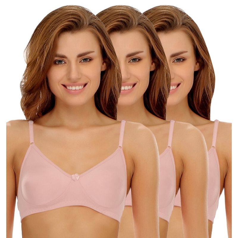 Clovia Pack of 3 Cotton Rich Non-Padded Wirefree T-shirt Bra - Pink (34B)