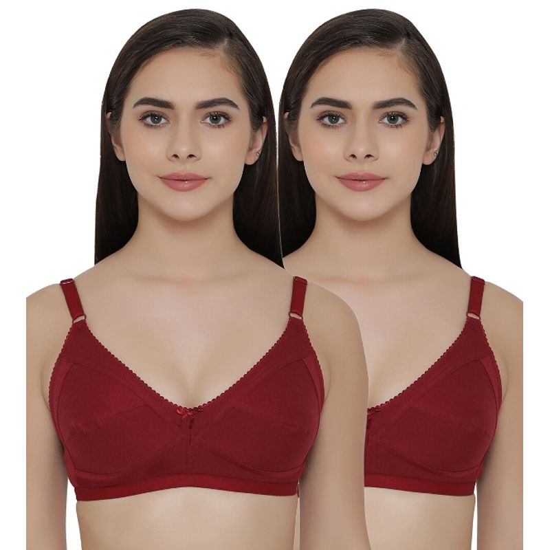 Clovia Pack of 2 Full Coverage Non Padded Wirefree Full Cup Bra's - Maroon (32B)