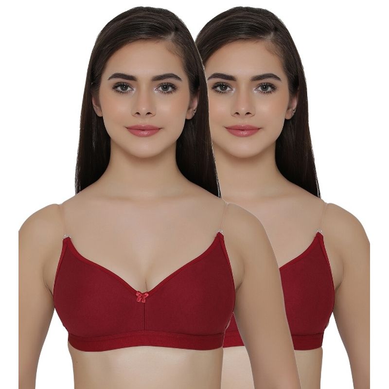 Clovia Pack of 2 T-shirt Non Padded Wirefree Full Cup Bra's - Maroon (32B)
