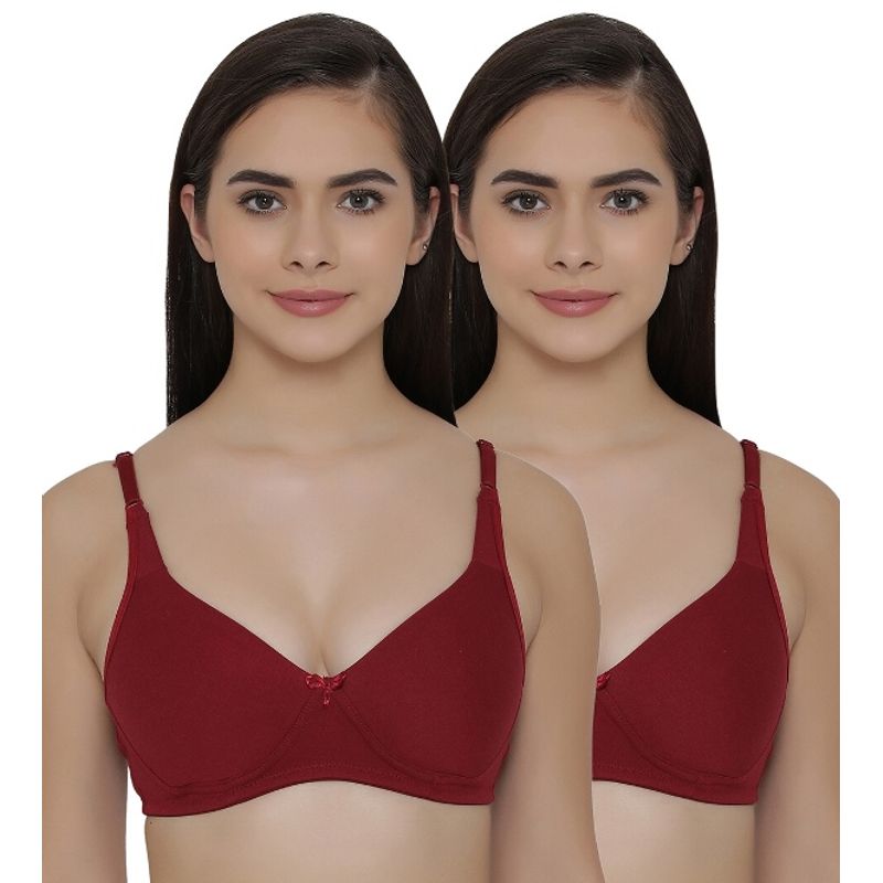 Clovia Pack of 2 Full Coverage Non Padded Wirefree Full Cup Bra's - Maroon (32B)