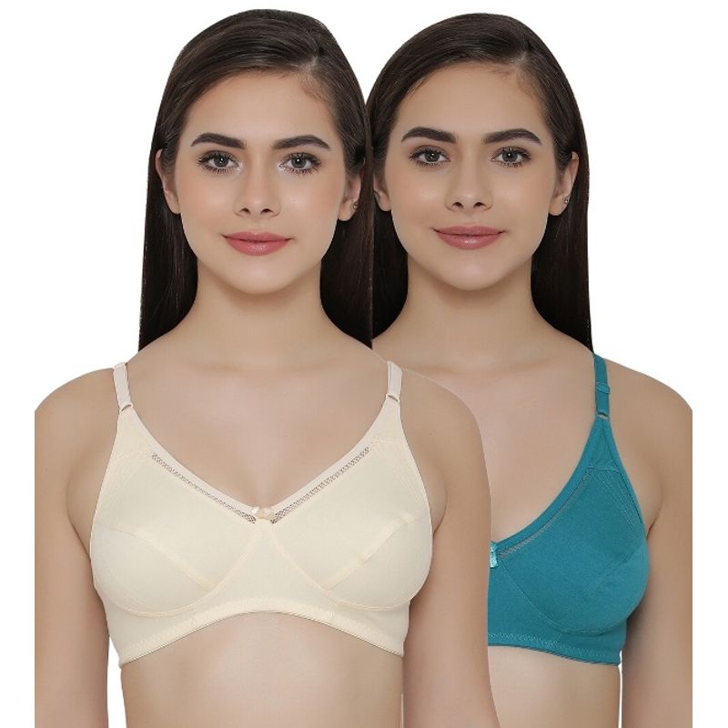 Clovia Pack of 2 T-shirt, Full Coverage Non Padded Wirefree Full Cup Bra's - Multi-Color (32B)