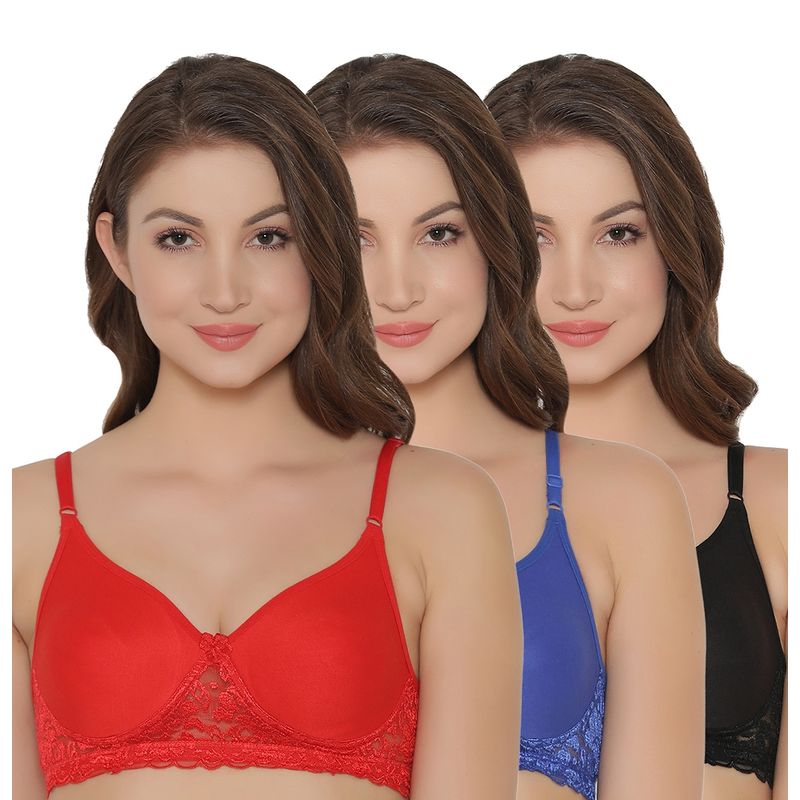 Clovia Pack Of 3 Cotton Rich Non-Wired Spacer Cup T-Shirt Bra - Multi-Color (40B)