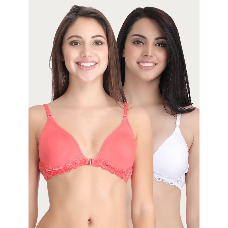 Clovia Pack Of 2 Cotton Rich Non-Padded Front Open Plunge Bra - Multi-Color (36B)
