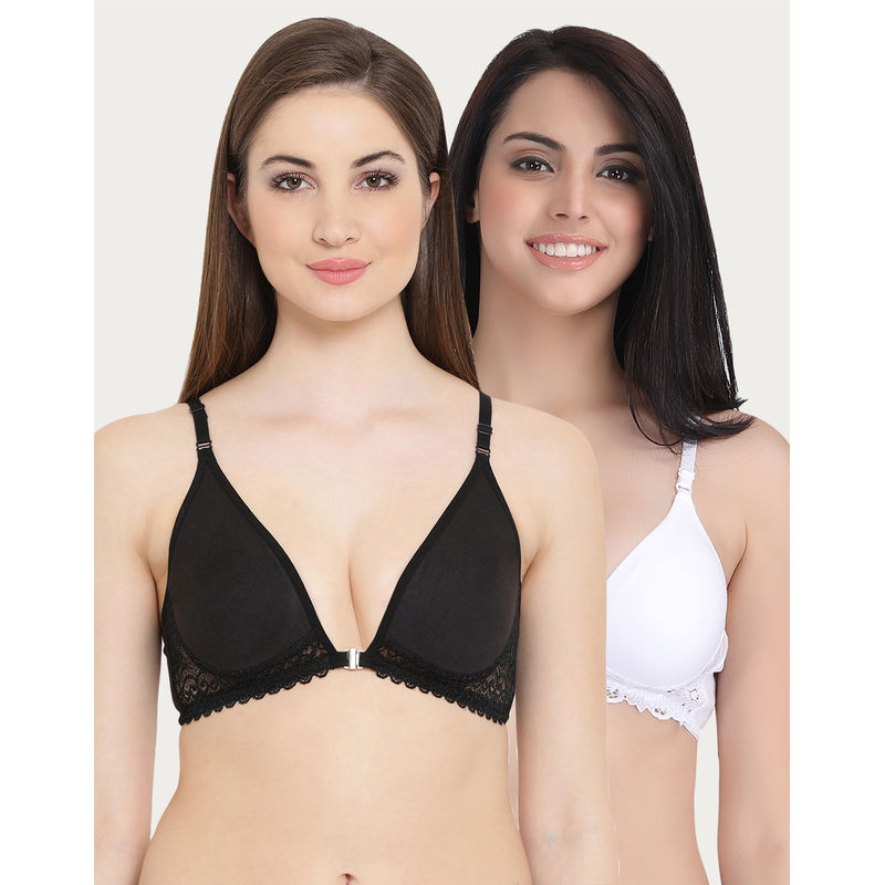 Clovia Pack Of 2 Cotton Rich Non-Padded Front Open Plunge Bra - Multi-Color (40B)