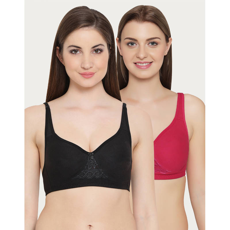 Clovia Pack Of 2 Cotton Double Layered Non-Wired T-Shirt Bra - Multi-Color (34C)
