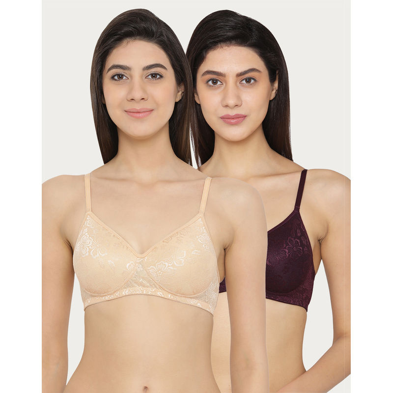 Clovia Pack Of 2 Lace Padded Non-Wired Bra - Multi-Color (36B)