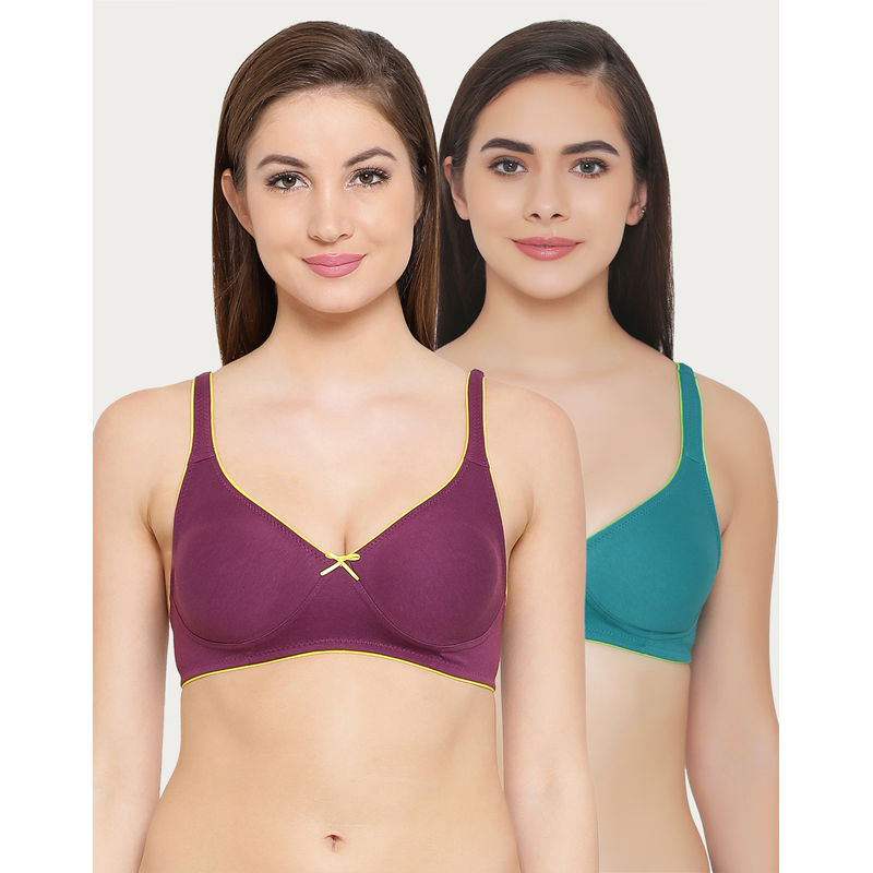 Clovia Pack Of 2 Cotton Non-Wired Non-Padded Bra - Multi-Color (32B)