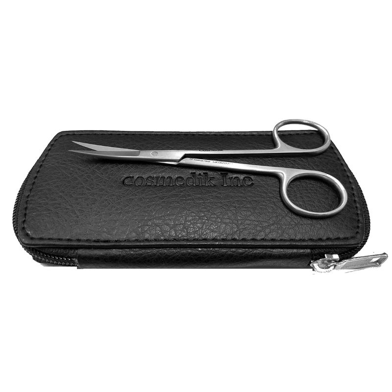 Cosmedik German Steel Curved Eyebrow Trimming Beauty Scissors With Pouch