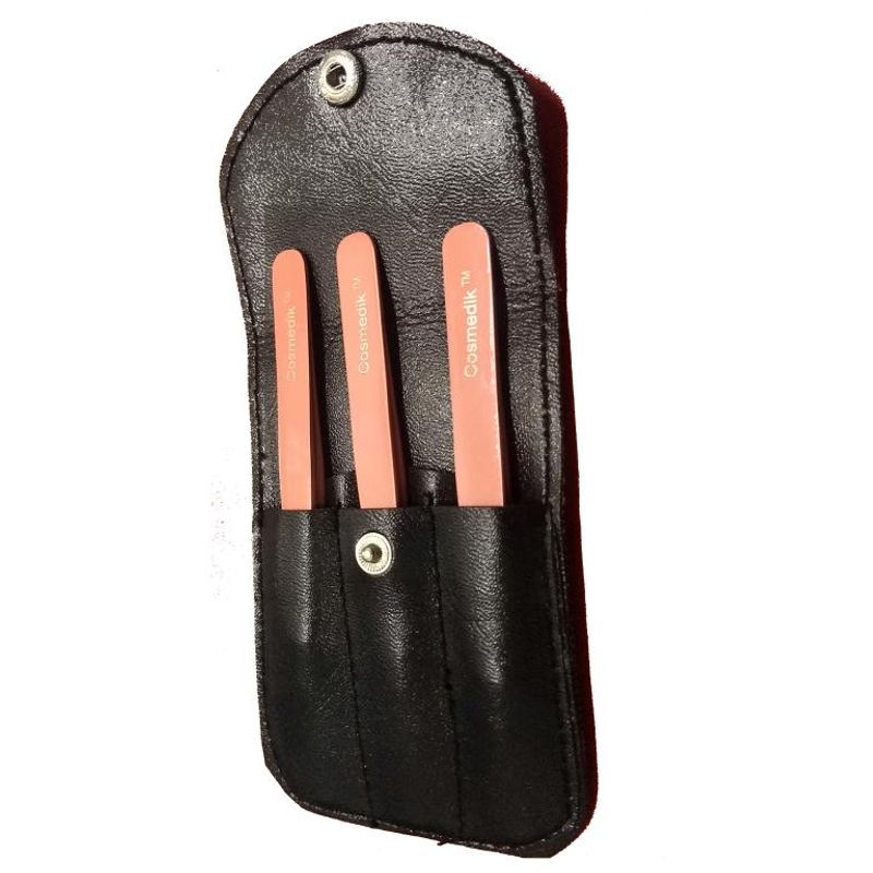 Cosmedik Stainless Steel Tweezers Pack of 3 includes Slanted, Straight & Pointed Tweezers