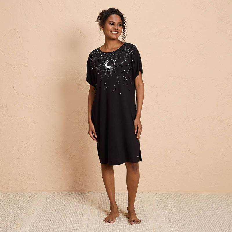 Nykd By Nykaa Buttery Soft Modal Cotton Dress With Extended Roll Up Sleeves Nys929 Black (S)