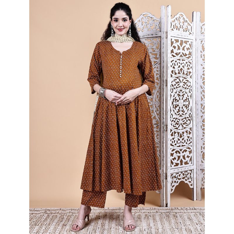 Secret Wish Mustard Floral Cotton Maternity Kurta with Pant & Dupatta (L)