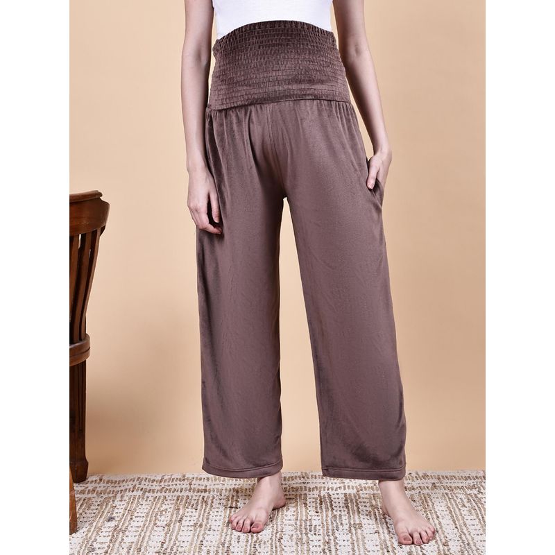 Secret Wish Brown Solid Velvet Winter Maternity Trouser (M)