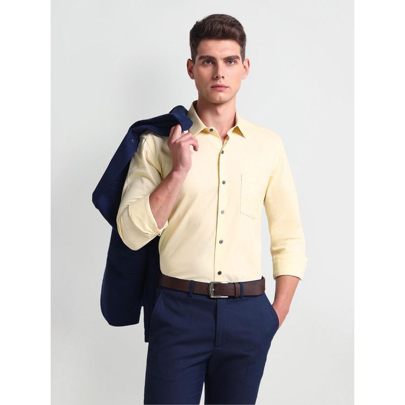 Arrow Patterned Twill Manhattan Slim Yellow Formal Shirt (40)