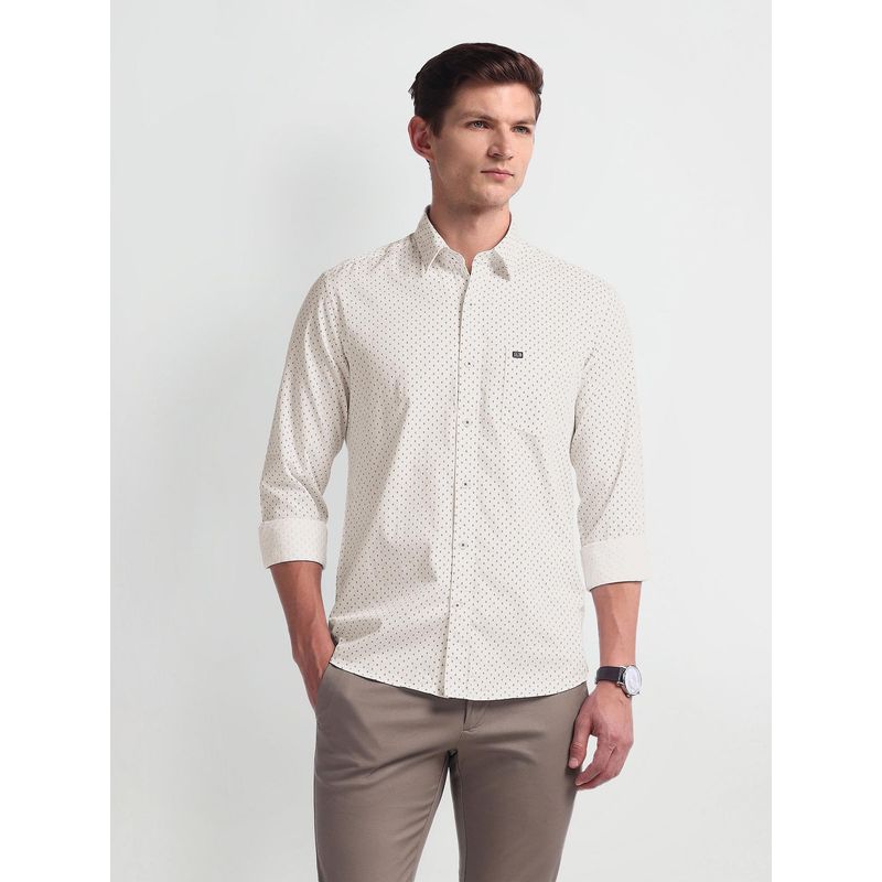 Arrow Sports Geometric Print Manhattan Slim Off White Casual Shirt (39)